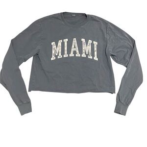 John Galt Miami Womens Long Sleeve Cropped Oversized Shirt Blue Brandy Melville